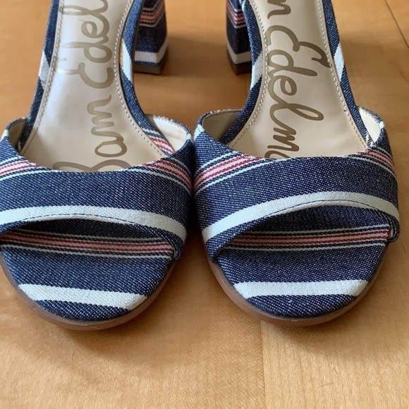 Sam Edelman Susie Stripe Denim Block Heel Sandals 8 - Picture 5 of 8
